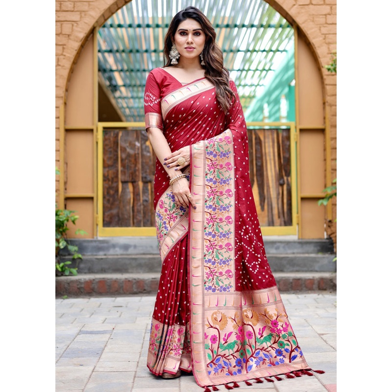 Maroon Pure Dupion Silk Saree With Blouse Piece - JD986582718
