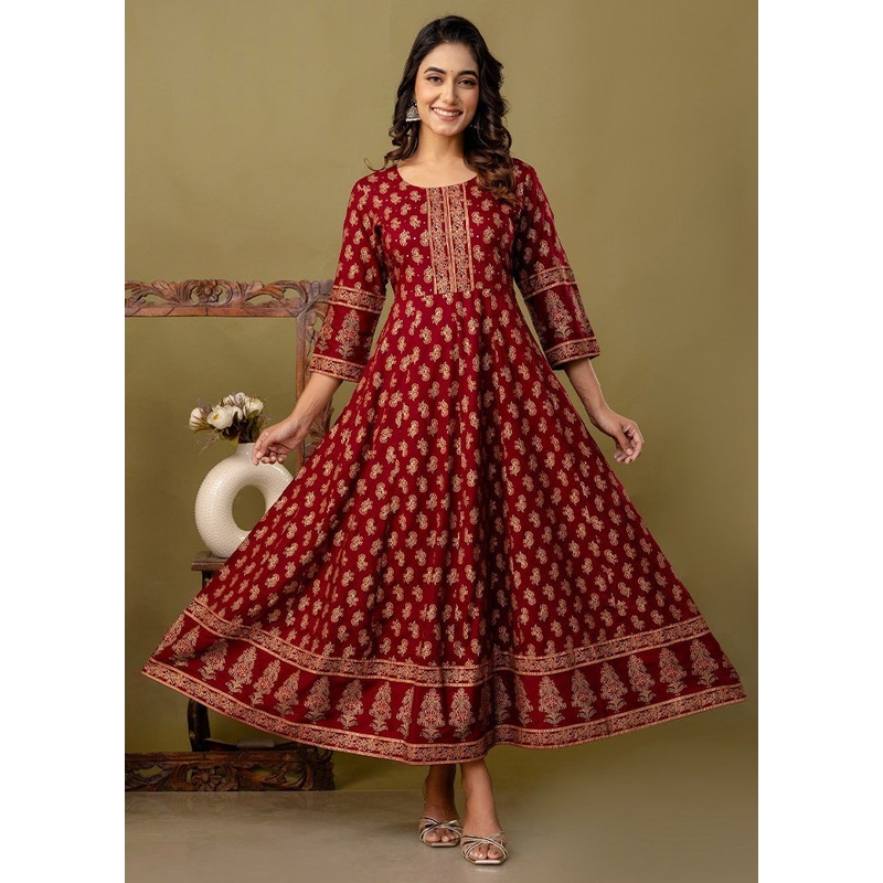 Maroon Readymade Rayon Indian Dress - JD986582759