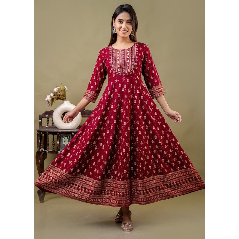 Maroon Readymade Rayon Indian Dress - JD986582760