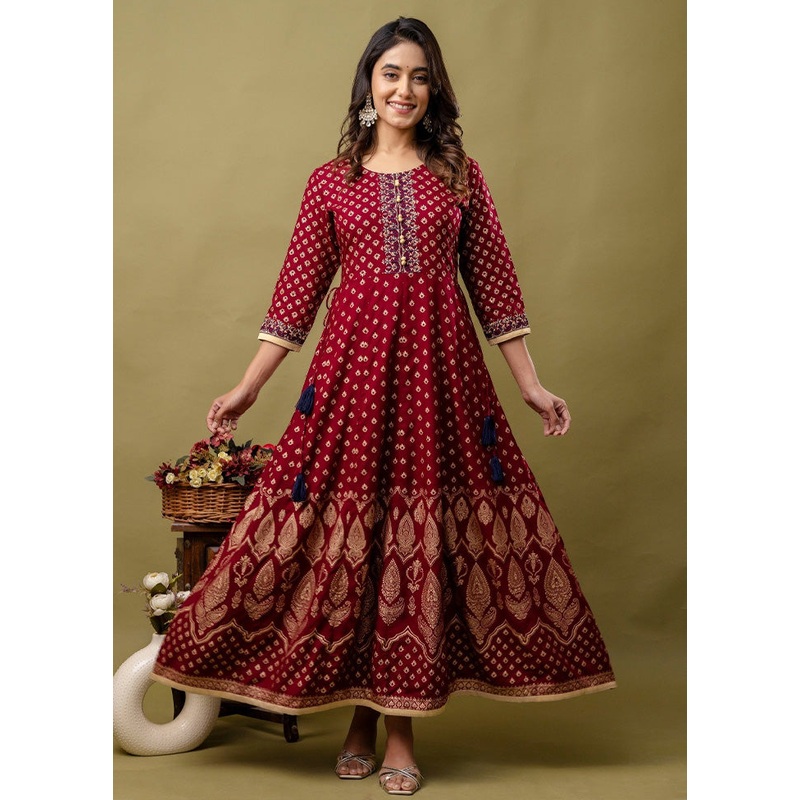Maroon Readymade Rayon Indian Dress - JD986582761