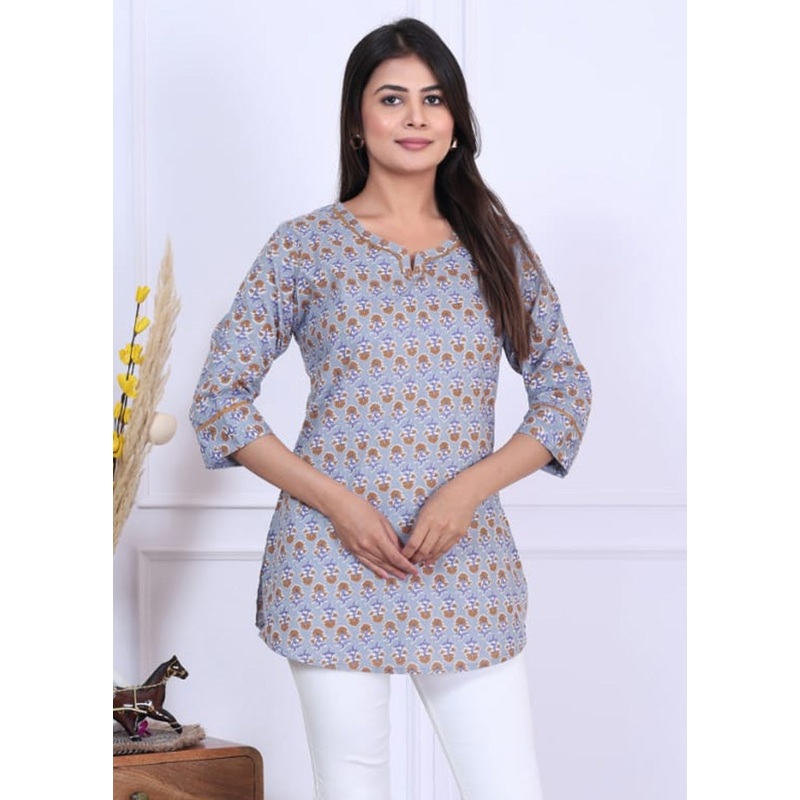 Multicolor Pure Readymade Cotton Short Kurti - JD986582750