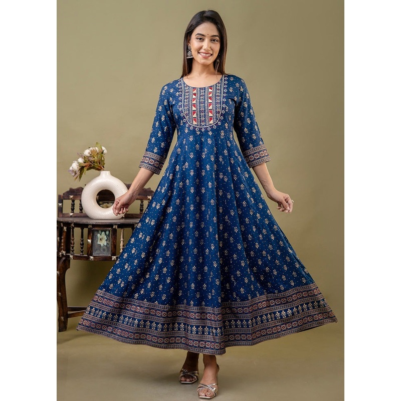 Navy Blue Readymade Rayon Indian Dress - JD986582735