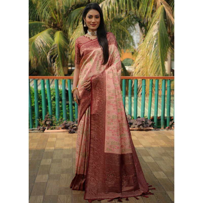 Peach Dupion Silk Saree With Blouse Piece - JD986582714