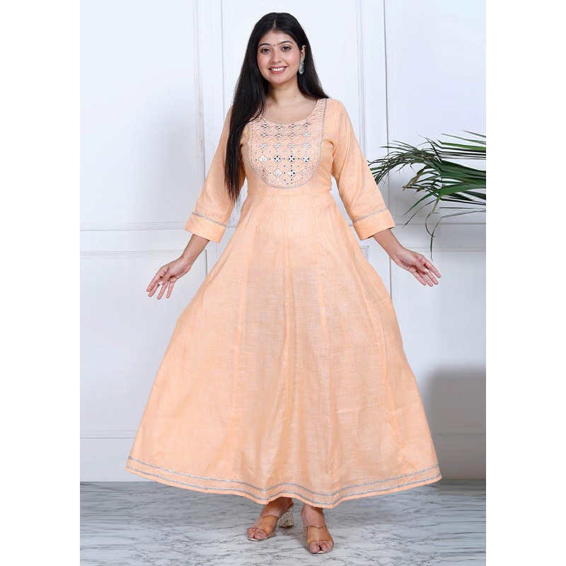 Peach Readymade Cotton Indian Dress - JD986582733