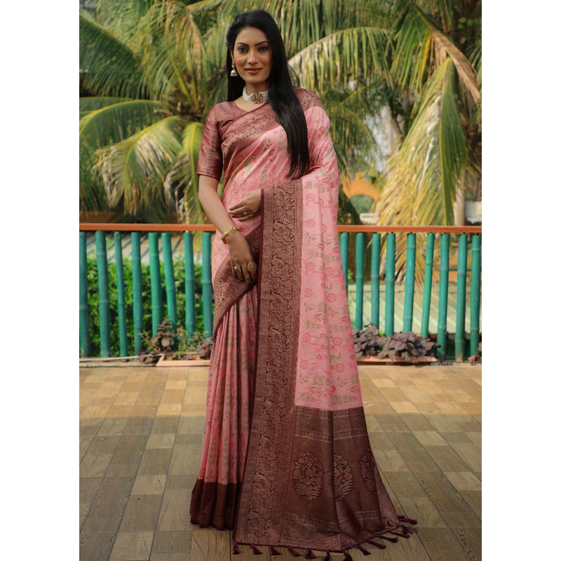 Pink Dupion Silk Saree With Blouse Piece - JD986582712
