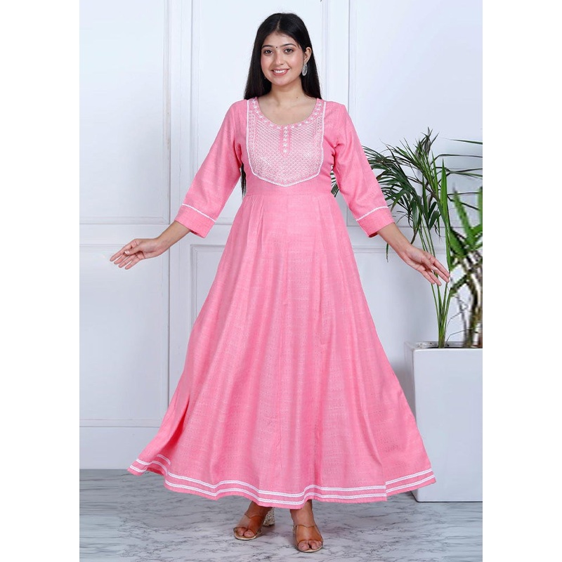 Pink Readymade Cotton Indian Dress - JD986582731