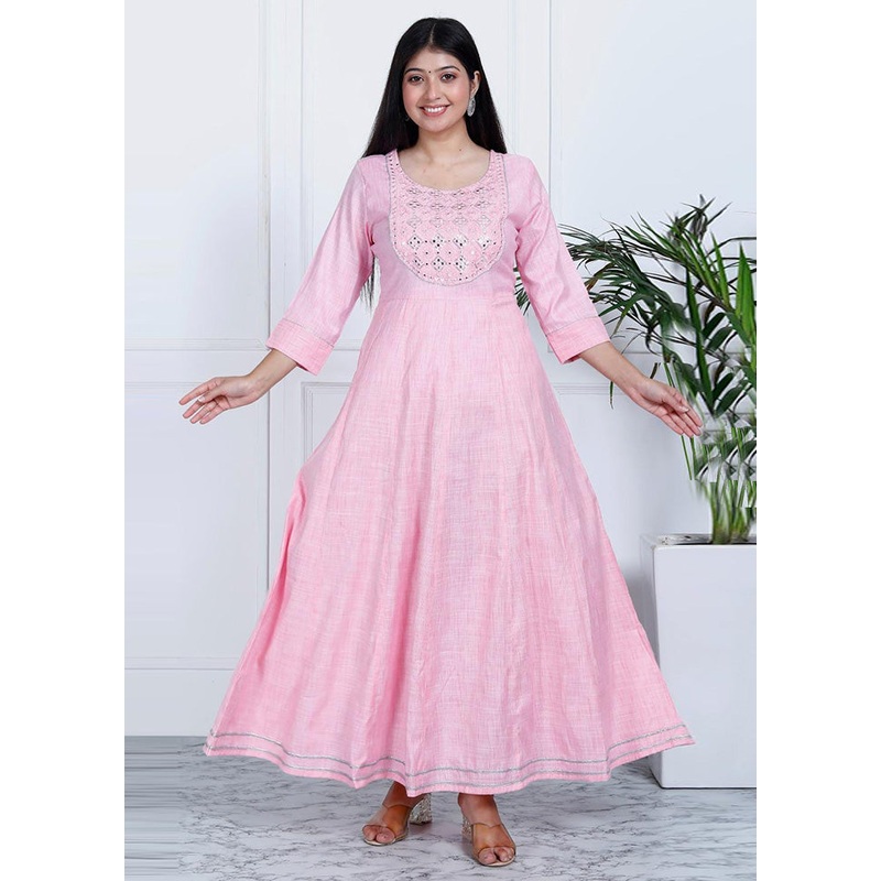 Pink Readymade Cotton Indian Dress - JD986582732