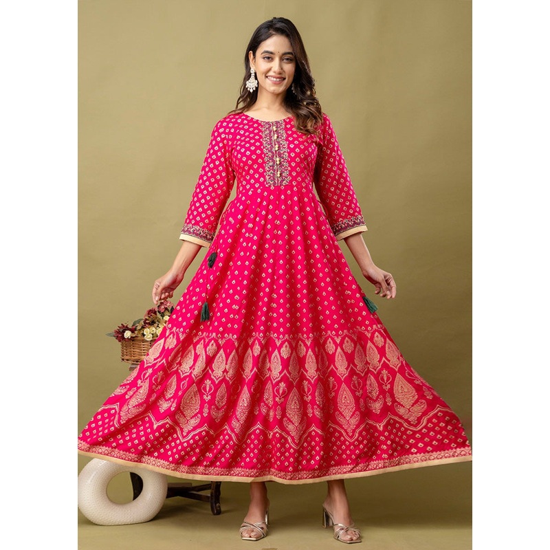Pink Readymade Rayon Indian Dress - JD986582730