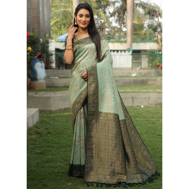 Pista Green Dupion Silk Saree With Blouse Piece - JD986582710