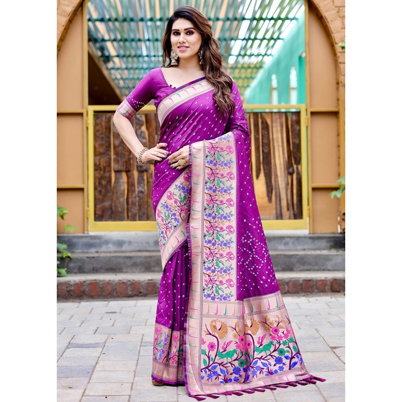 Purple Pure Dupion Silk Saree With Blouse Piece - JD986582709