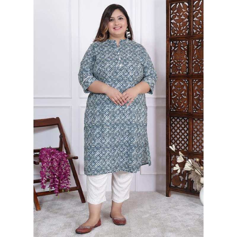 Sky Blue Readymade Cotton Indian Dress - JD986582728
