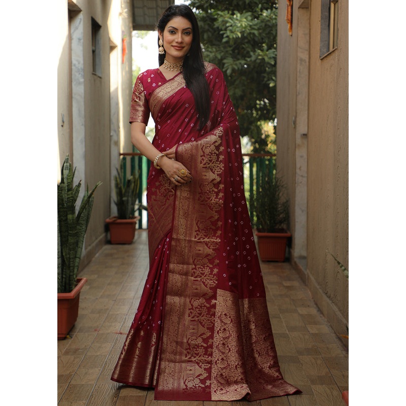 Wine Pure Dupion Silk Saree With Blouse Piece - JD986582705