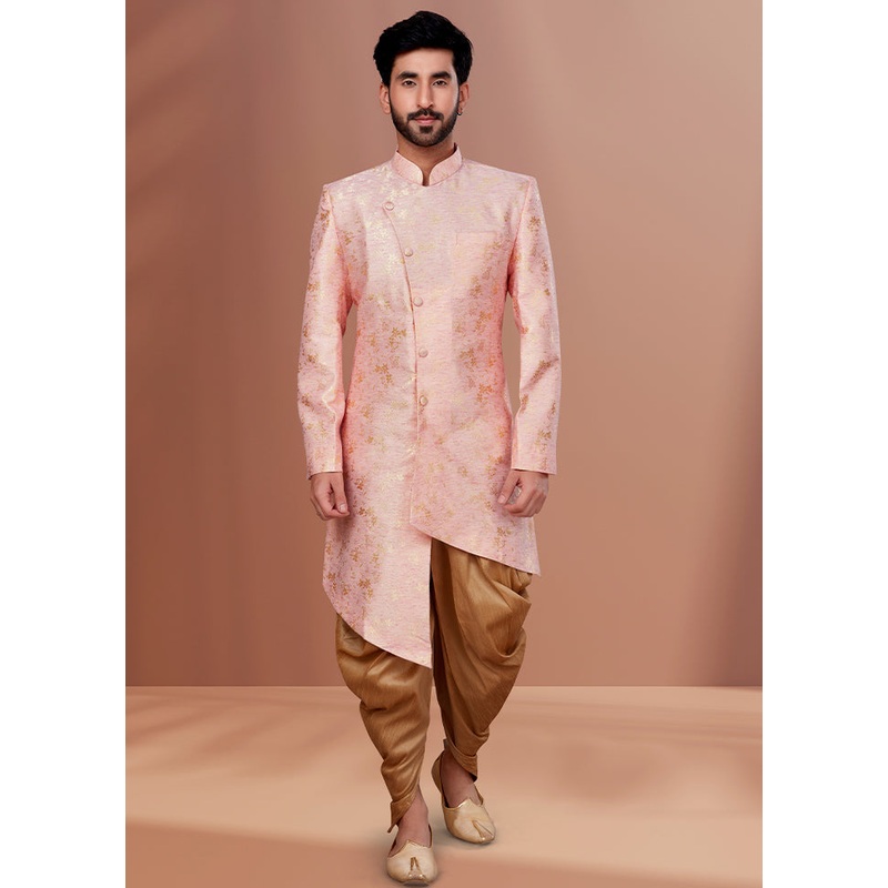2 Pc Pink Dupion Silk Kurta Pajama Set - JD986582568