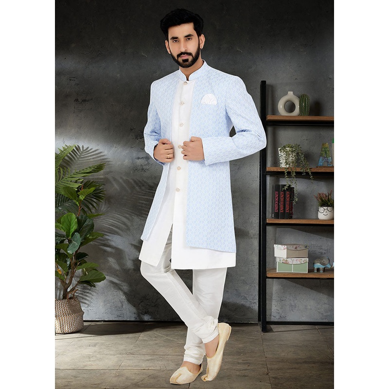 2 Pc Sky Blue Cotton Kurta And Pajama Set - JD986582536