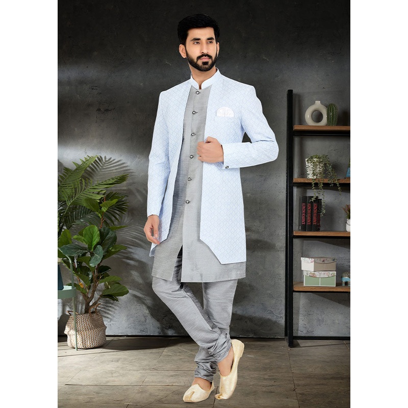 2 Pc Sky Blue Cotton Kurta And Pajama Set - JD986582537