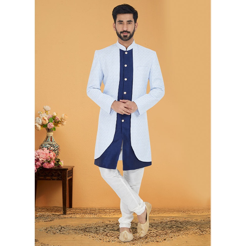 2 Pc Sky Blue Cotton Kurta And Pajama Set - JD986582538