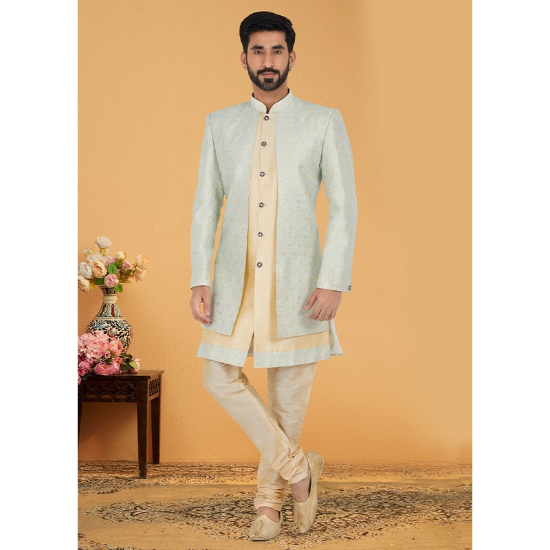 2 Pc Sky Blue Cotton Kurta And Pajama Set - JD986582539