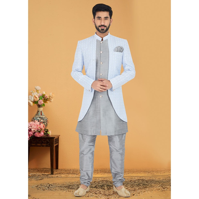2 Pc Sky Blue Cotton Kurta And Pajama Set - JD986582540
