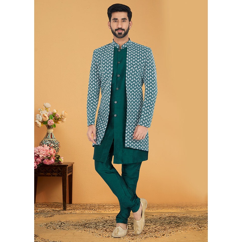 2 Pc Teal Blue Georgette Kurta And Pajama Set - JD986582526