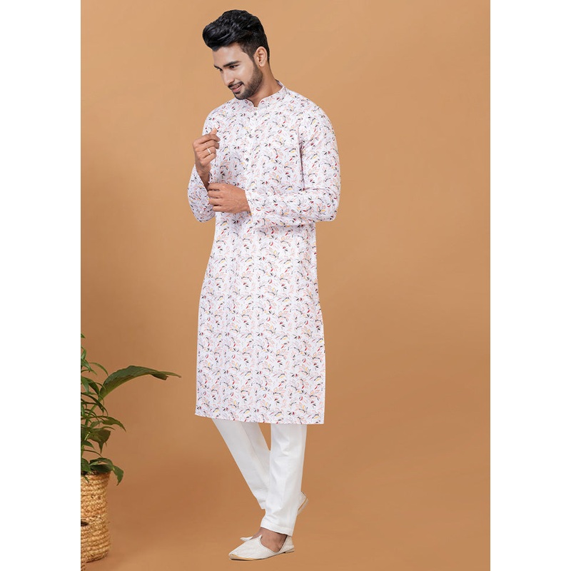 2 Pc White Cotton Kurta Pajama Set - JD986582524