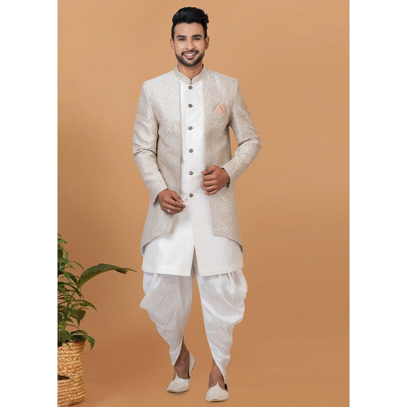 2 Pc White Silk Kurta Pajama Set - JD986582508