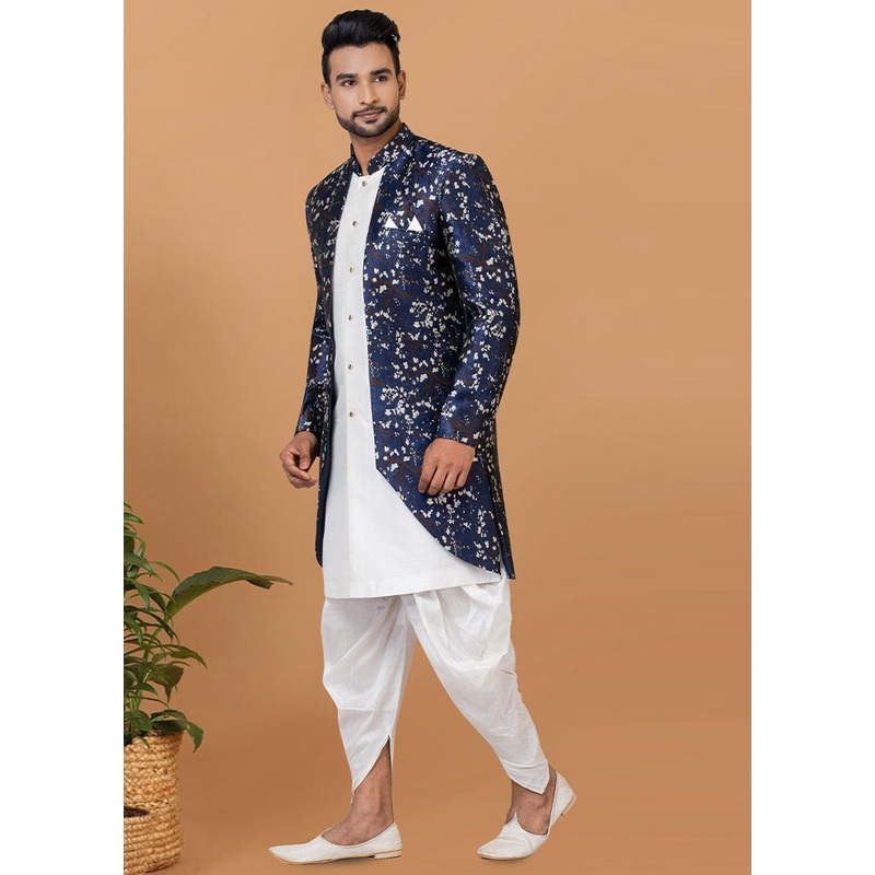 2 Pc White Silk Kurta Pajama Set - JD986582511