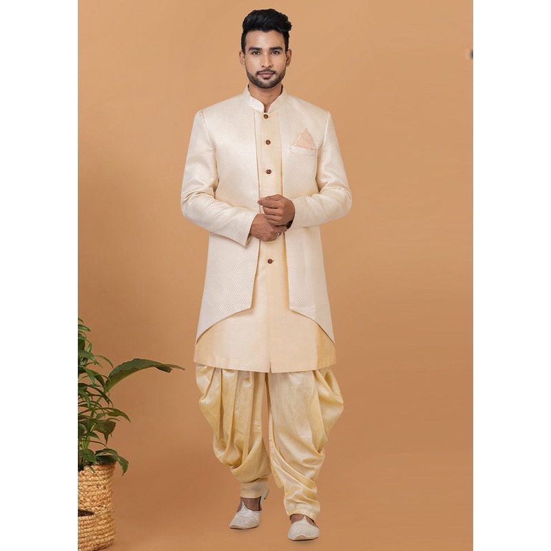 2 Pc White Silk Kurta Pajama Set - JD986582512