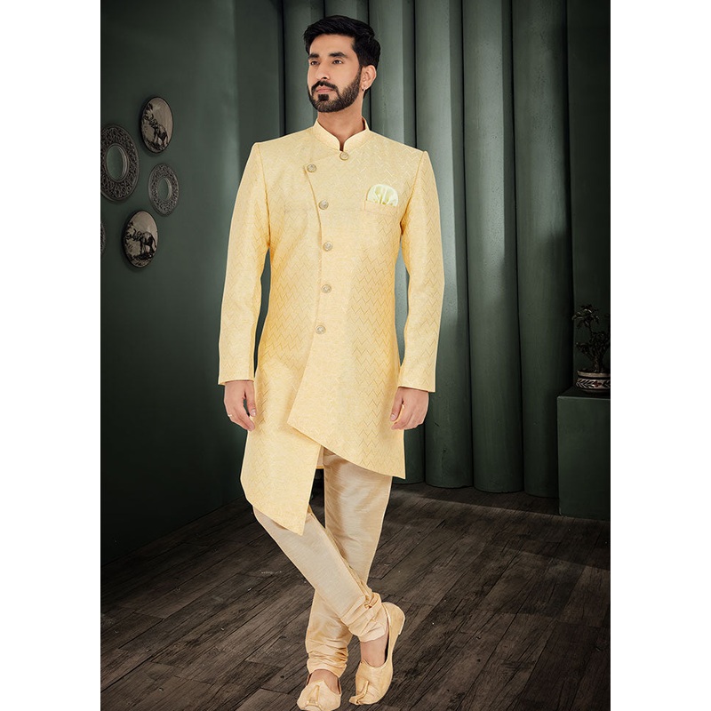 2 Pc Yellow Cotton Kurta And Pajama Set - JD986582507