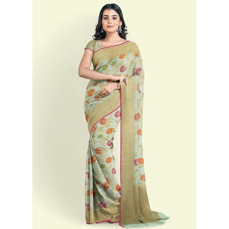 Beige Cotton Saree With Blouse Piece - JD986582175