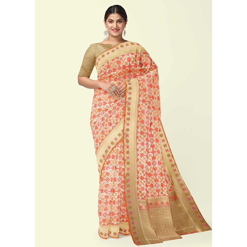 Beige Cotton Saree With Blouse Piece - JD986582179
