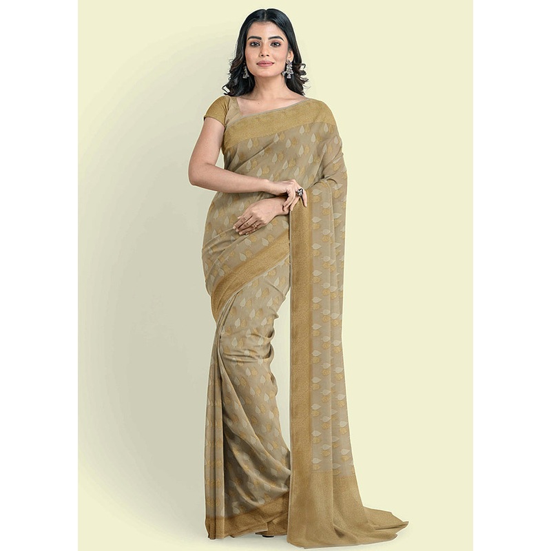 Beige Cotton Saree With Blouse Piece - JD986582181