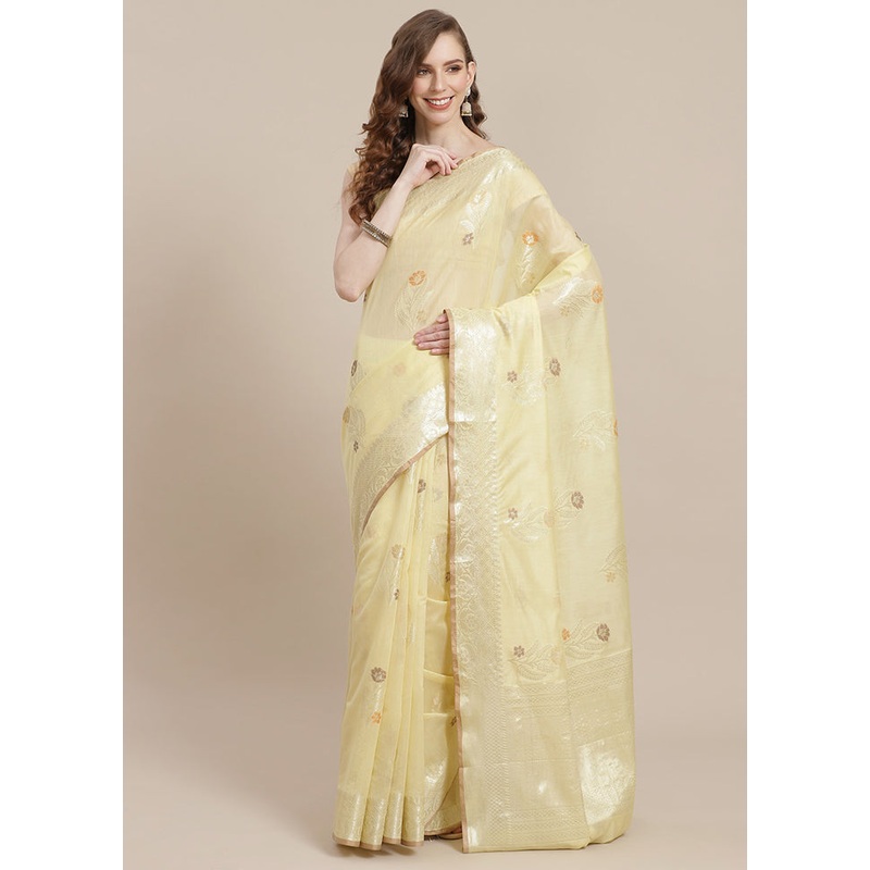 Beige Cotton Zari Saree Without Blouse Piece - JD986582171
