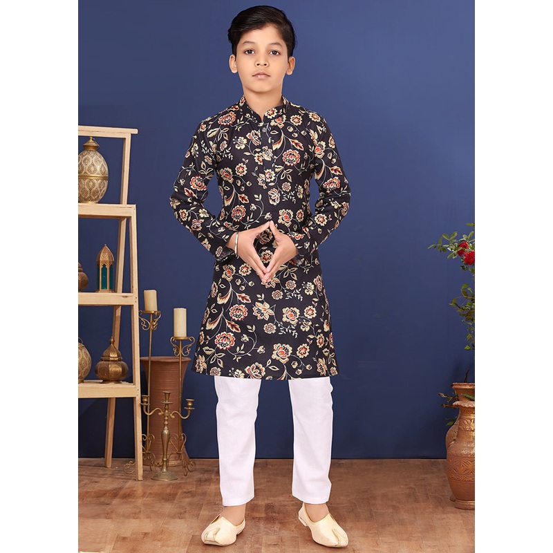 Black Printed Kurta Pajama Set - JD986582266
