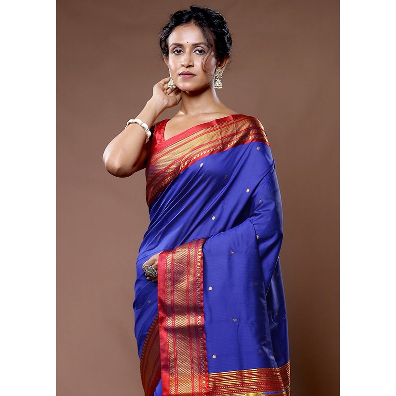 Blue Dupion Silk Saree With Blouse Piece - JD986582228
