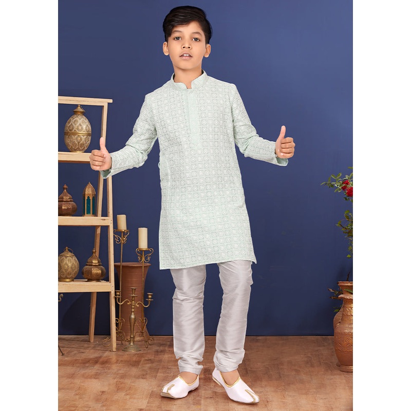 Blue Embroidered Kurta Pajama Set - JD986582268