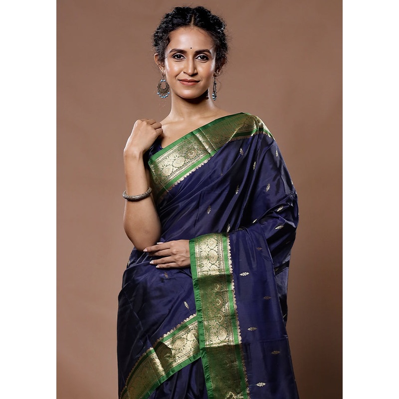 Blue Kanjivaram Silk Saree With Blouse Piece - JD986582251