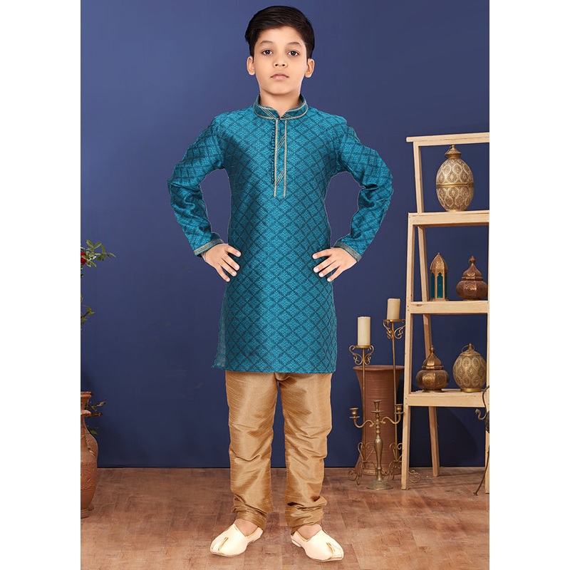 Blue Zari Woven Kurta Pajama Set - JD986582288