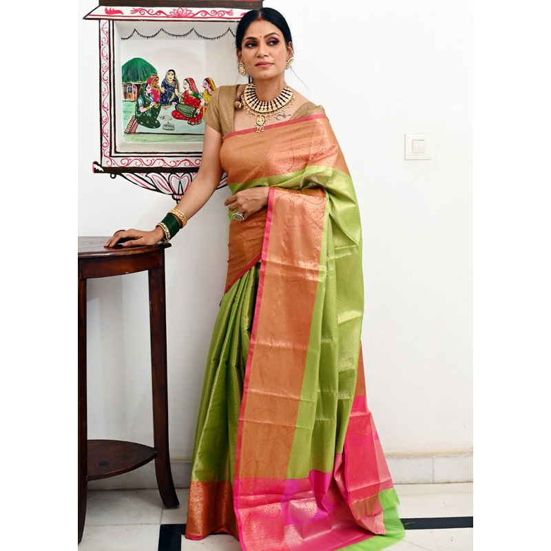 Green Kanchipuram Silk Saree With Blouse Piece - JD986582200