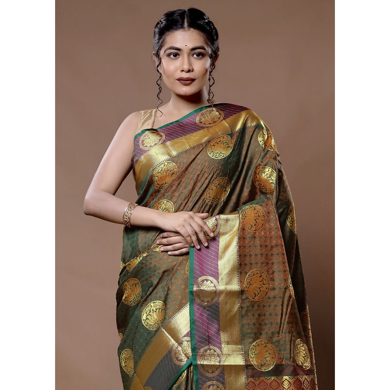 Green Kanjivaram Silk Saree With Blouse Piece - JD986582260