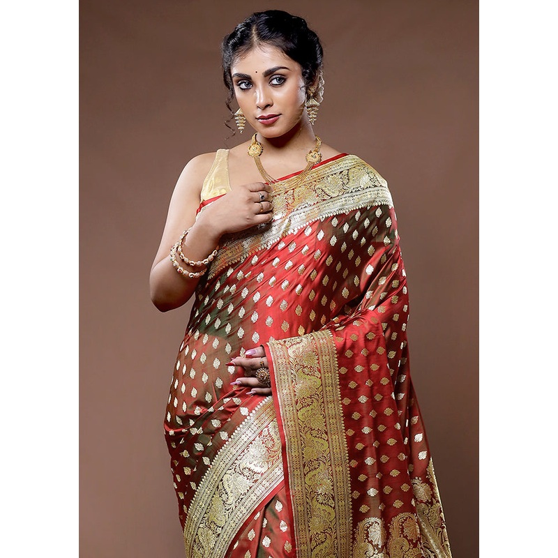 Maroon Banarasi Pure Silk Saree With Blouse Piece - JD986582241