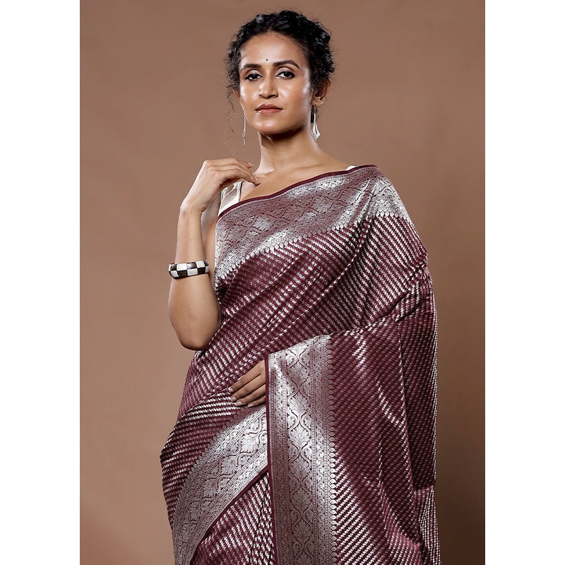 Maroon Uppada Silk Saree With Blouse Piece - JD986582252