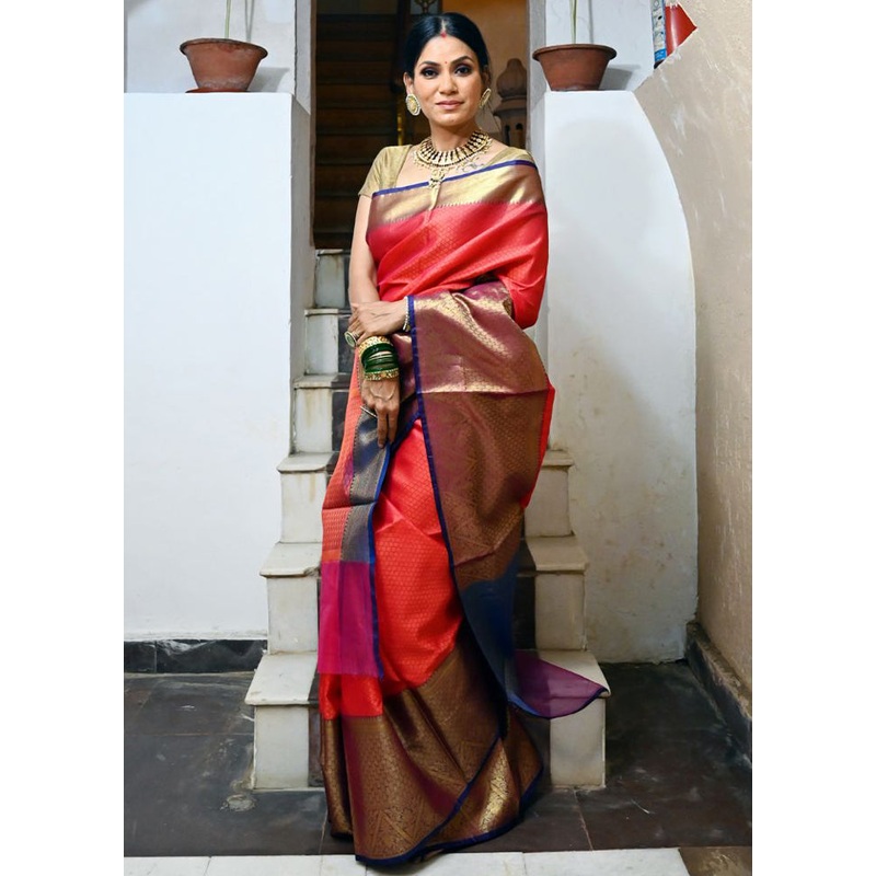 Orange Silk Saree With Blouse Piece - JD986582186