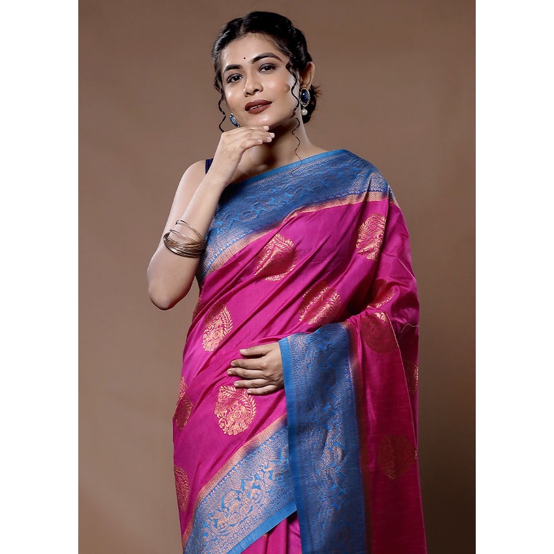 Pink Dupion Silk Saree With Blouse Piece - JD986582257