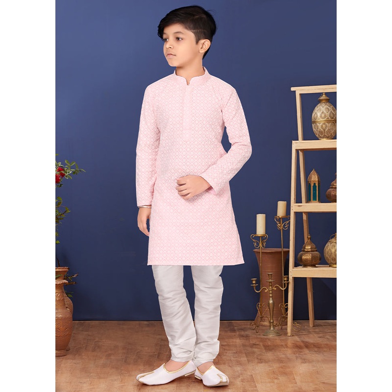 Pink Embroidered Kurta Pajama Set - JD986582303