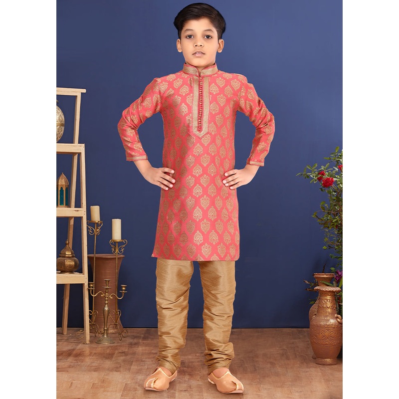 Pink Jacquard Silk Kurta Pajama Set - JD986582306