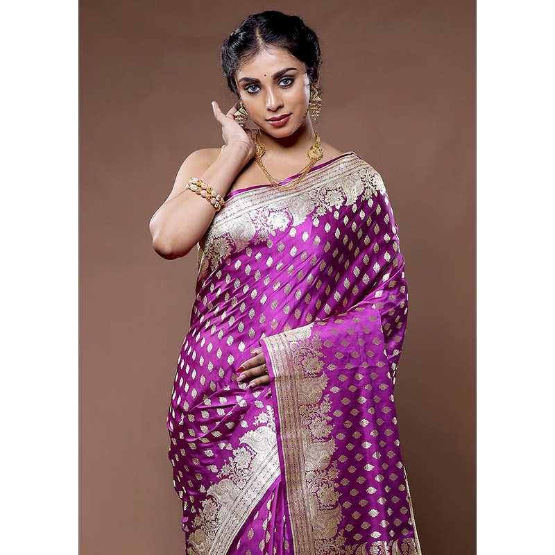 Purple Banarasi Pure Silk Saree With Blouse Piece - JD986582235