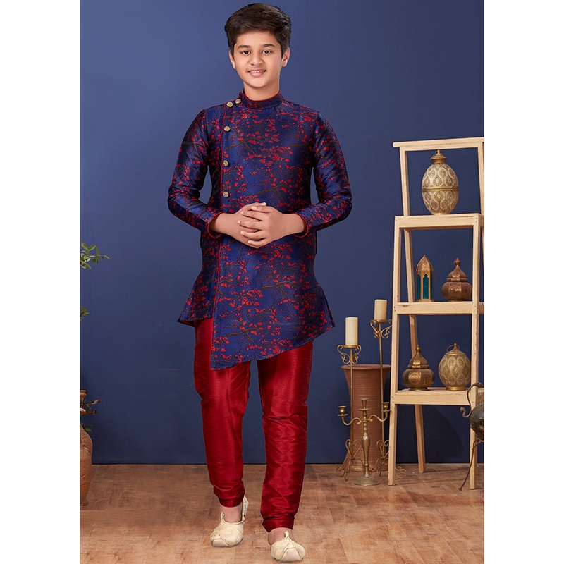 Purple Zari Woven Kurta Pajama Set - JD986582308