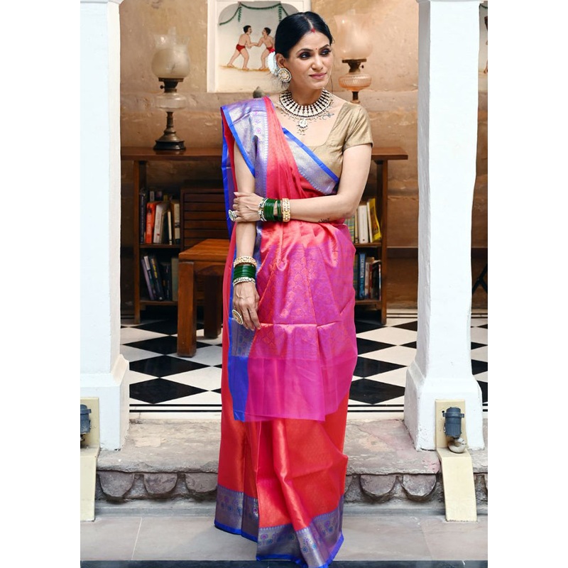 Red Silk Saree With Blouse Piece - JD986582185