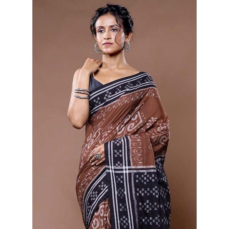 Rust Orissa Cotton Saree Without Blouse Piece - JD986582226