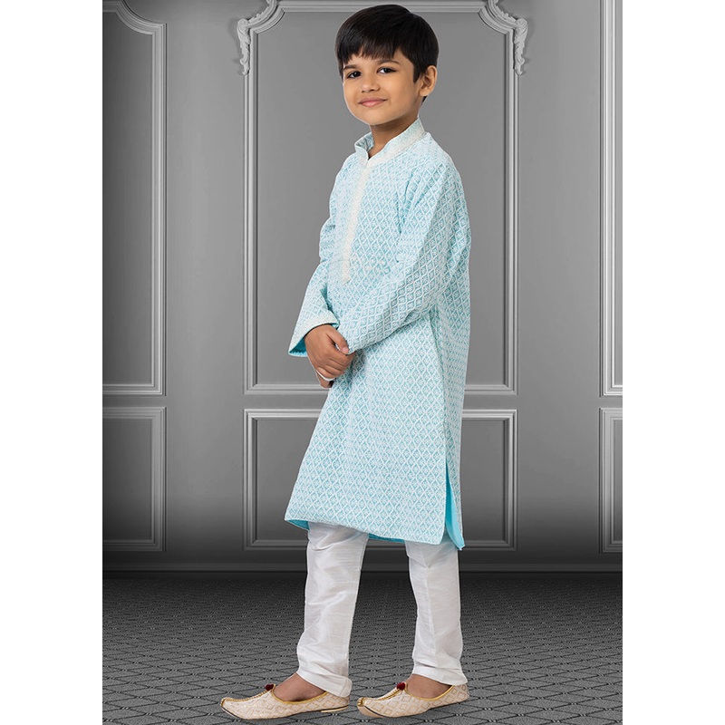 Sky Blue Georgette Kurta Pajama Set For Boys - JD986582313